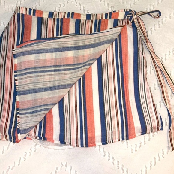 Sadie & Sage blue/coral stripes, fully lined faux wrap skort, EUC - sz SMALL‎ - Picture 3 of 9